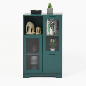 TiramisuBest MDF painted Cabinet with Glass Doors and drawer, open storage space, White ,Bedroom, Living room - 1 of 4