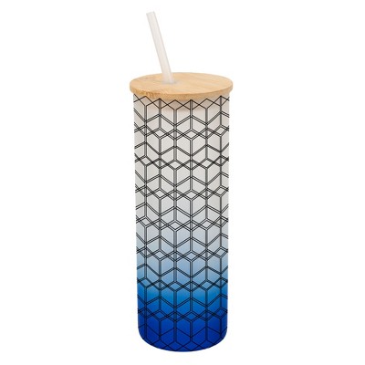 Elanze Designs Modern Diamond Geometric Pattern Wrap-Around Design 25 Ounce Frosted Gradient Glass On-The-Go Coffee Travel Skinny Tumbler Mug Cup,
