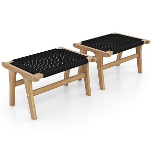 Tangkula 2PCS Teak Ottoman Footstool w/ Handwoven Cordage for Patio Porch Balcony Lawn - 1 of 4