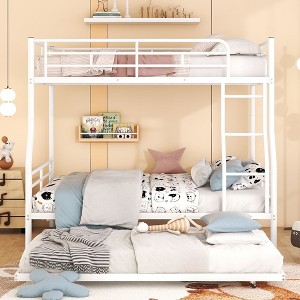 NicBex Full XL over Queen Bunk Bed Convertible Metal Frame Triple Bed Frame with Scroll Wheels, Guardrails and Ladder, No Box Spring Required - 1 of 4