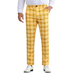 Lars Amadeus Men's Color Block Straight Leg Pattern Plaid Pants - 1 of 4