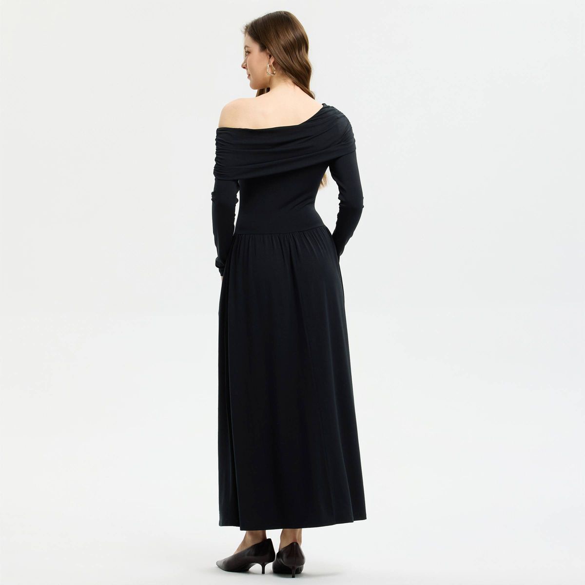 Women's Long Sleeve Midi A-Line Dress - A New Day™ Black - thumbnail 2