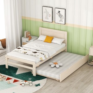 Gulches Modern Design Twin Size Platform Bed Frame with Trundle for White Washed Color - 1 of 4