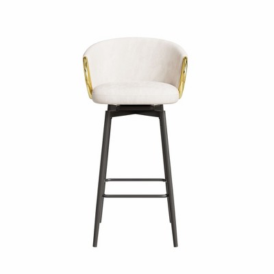 Lirago Set of 2 Beige Velvet Swivel Bar Stools-30" Modern High Back Chairs with Black Accents for Home & Commercial Use