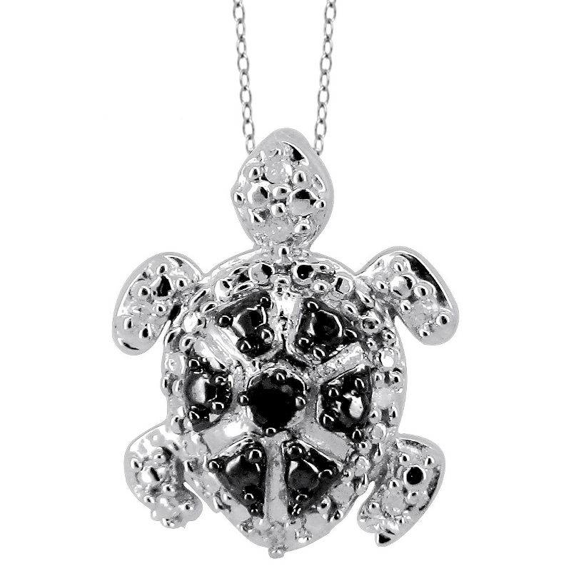 120 CT. T.W. Round-Cut Black and White Diamond Prong Set Turtle Pendant- White (18"), 1 of 3
