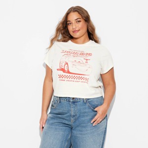Women's Pixar Lightning McQueen Short Sleeve Graphic Baby T-Shirt - White - 1 of 3