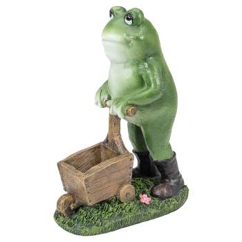 Northlight 11.5" Green Frog Pushing Wheelbarrow Outdoor Garden Statue