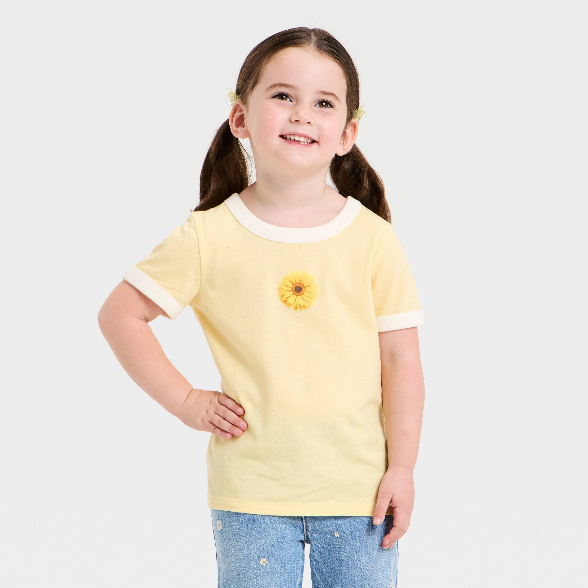 Toddler Girls' Daisy Ringer T-Shirt - Cat & Jack™ Light Yellow