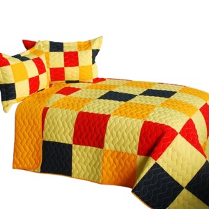 Slickblue Full/Queen 3 PC Quilt Set, Vermicelli-Quilted TC Fabric, Plaid Design, 13 Color Options, 90.5"x90.5" - 1 of 4