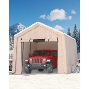 7x15FT Carport with 2 Roll-Up Doors & Vents, 240G Heavy-Duty Waterproof PE Tarp, UV-Resistant Storage Sheds for Motorcycle, Firewood & Tools - 1 of 4