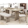 6 PCS Upholstered Farmhouse Style Dining Set, Wood Table with Curved Legs, Rubber Wood Frame Bench and Chairs with Cushions-Baofuwish - 3 of 4