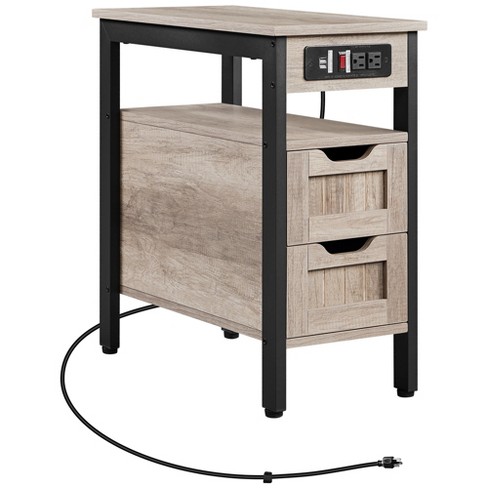 Narrow side table with charging outlet station