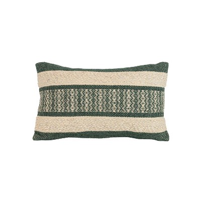 12x20 Geo Stripe Filled Throw Pillow Green Wool, Cotton & Polyester by Foreside Home & Garden