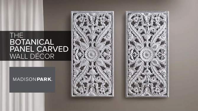 (Set of 2) 15.5&#34; x 31.5&#34; Botanical Wood Carved Wall Panel White, 2 of 10, play video