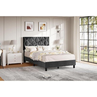 Upholstered Bed Frame with Adjustable Headboard - Wood Slat Support, No Box Spring Needed, Platform Bed with Strong Metal Frame