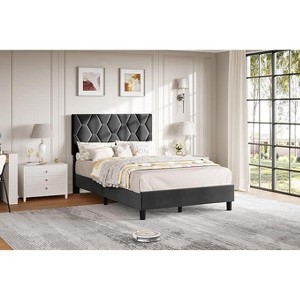 Upholstered Bed Frame with Adjustable Headboard - Wood Slat Support, No Box Spring Needed, Platform Bed with Strong Metal Frame - 1 of 4
