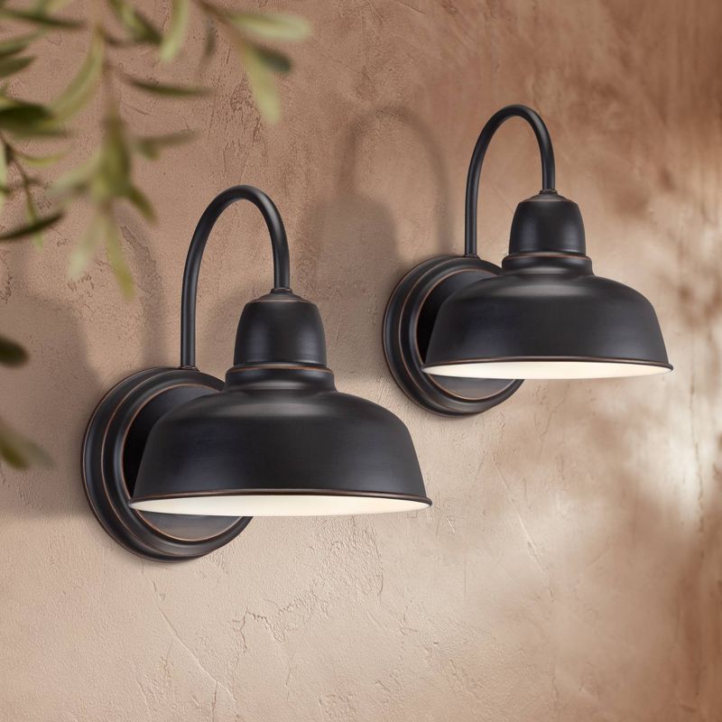 John Timberland Urban Barn Rustic Industrial Farmhouse Outdoor Wall Light Fixtures Set of 2 Oil Rubbed Bronze Gooseneck Arm 11 1/4" for Post Exterior, 2 of 10