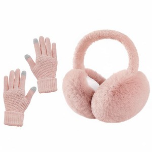 FAAYFIAN Cozy Faux Fur Ear Warmer Earmuffs and Gloves Set for Women Girls, Soft Winter Ear Covers Headband for Cold Weather - 1 of 4