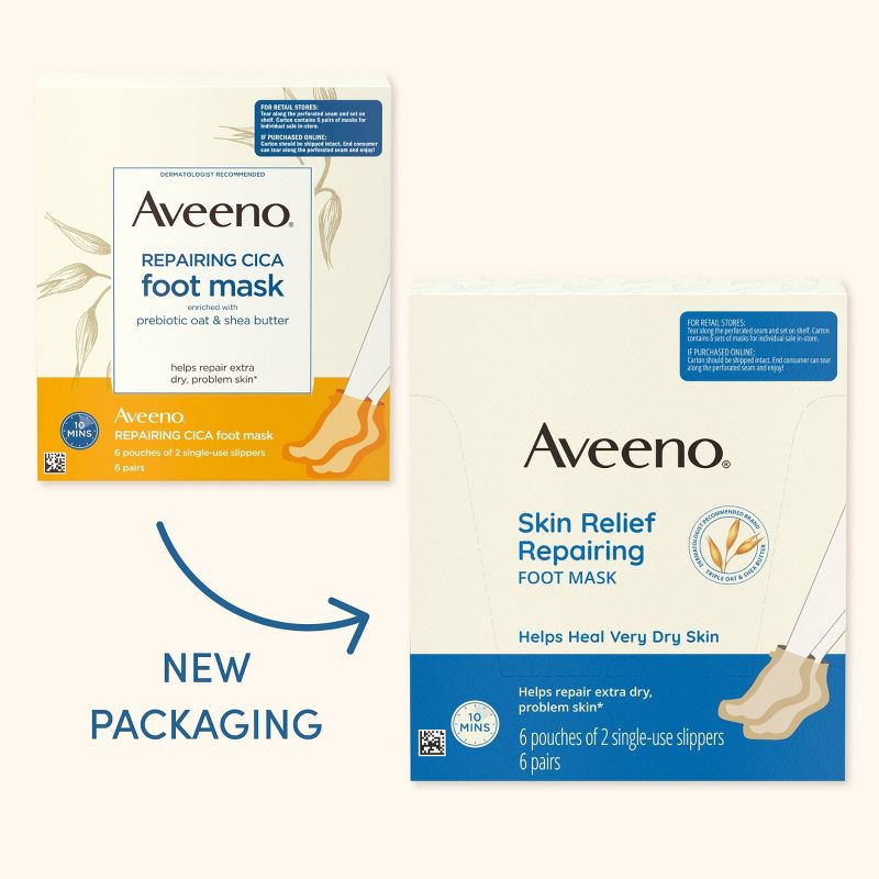 Aveeno Repairing CICA Foot Mask with Prebiotic Oat & Shea Butter for Extra Dry Skin, Fragrance Free, 4 of 11