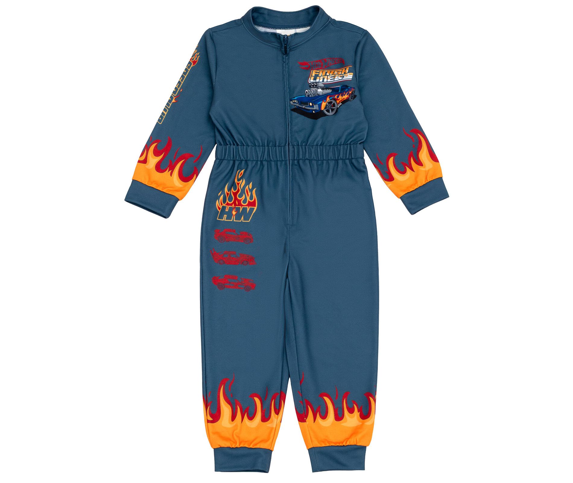 Hot Wheels Toddler Boys French Terry Racing Zip Up Coverall Gray 4T