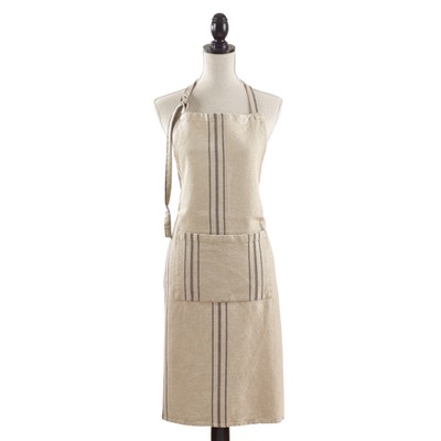 Classic Tie Striped Linen Cooking Apron 35"x28" Beige - Saro Lifestyle