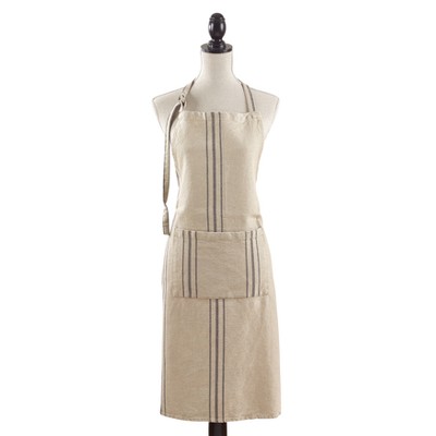 Classic Tie Striped Linen Cooking Apron 35"x28" Beige - Saro Lifestyle