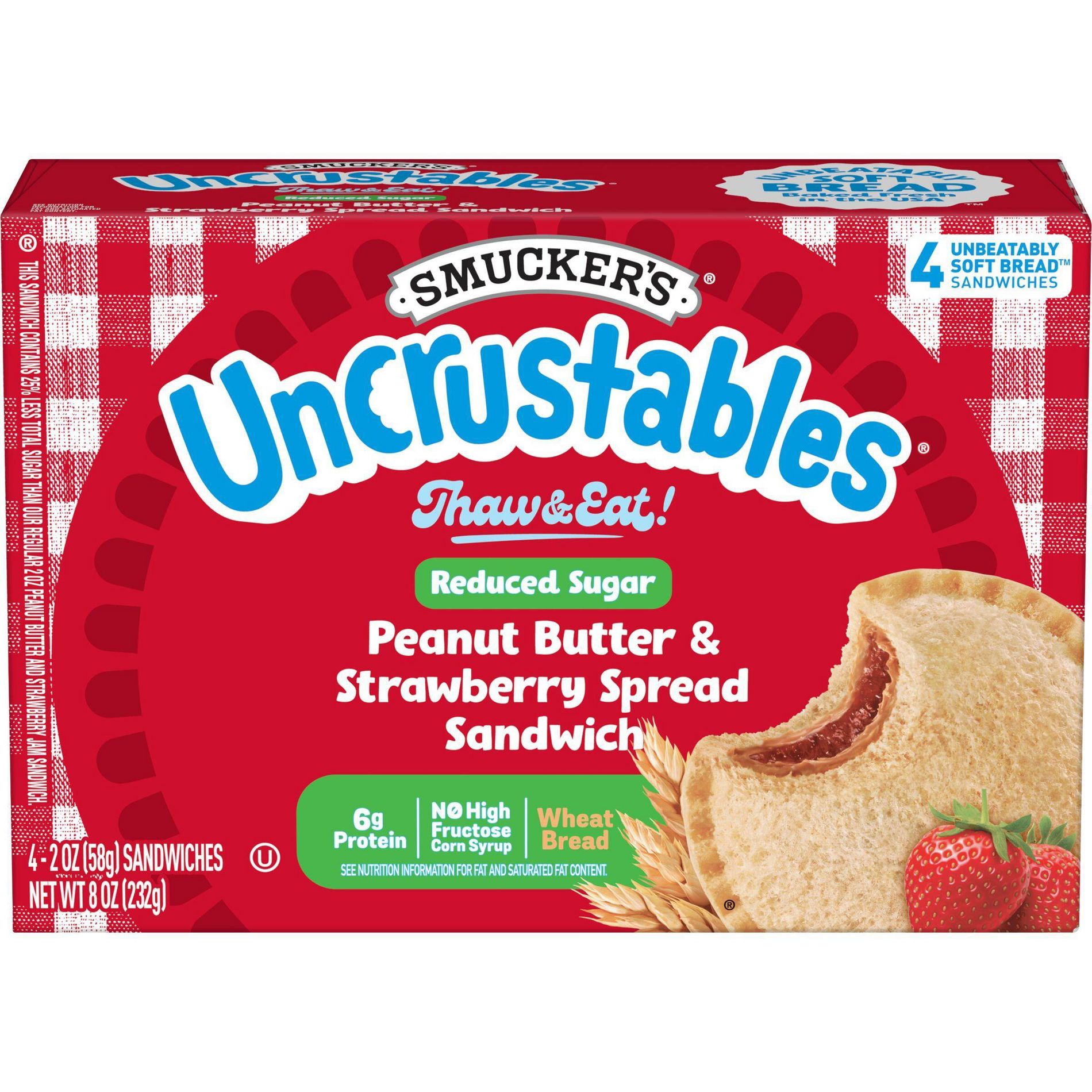 Smucker's Uncrustables Frozen Whole Wheat Peanut Butter & Strawberry Jam Sandwich - 8oz/4ct