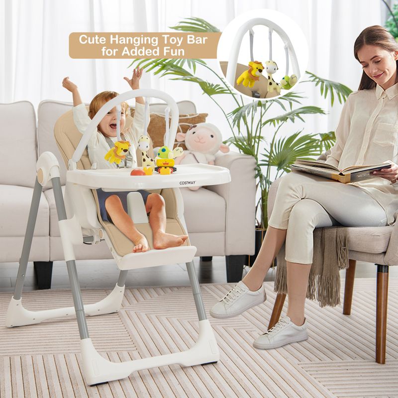 Infans Foldable Baby High Chair w/ 7 Adjustable Heights & Free Toys Bar for Fun Yellow, 3 of 11