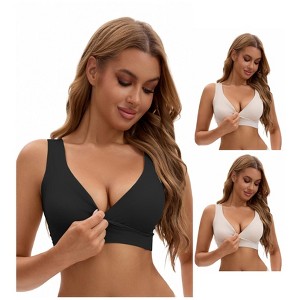 INSPIRE CHIC Nursing Bra for Women's Crossover Push Up Wirefree Sleep Breastfeeding Maternity Bralette 3 Packs - 1 of 4