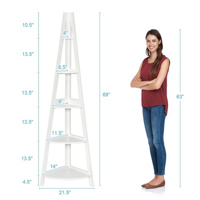 White MDF 5-Tier Corner Ladder Shelf