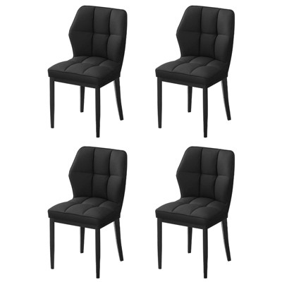 Bekrvio Mid Century Modern Dining Chairs, Upholstered Leather Armless Chairs with Checkered Pattern Back, for Kitchen & Dining Room