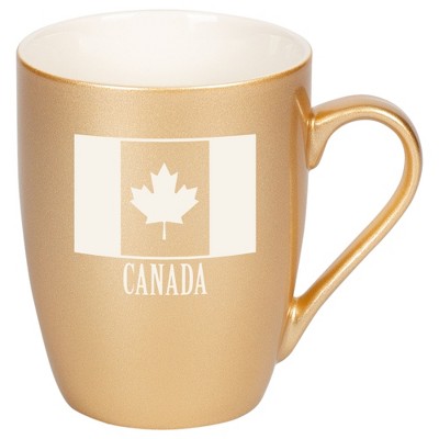 Elanze Designs Canada Canadian Flag 10 Ounce Ceramic Laser-Etched Engraved Drinkware Mug, Metallic Vegas Gold