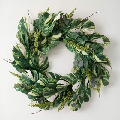 Sullivans Artificial 28" Variegated Leaf Wreath, Green