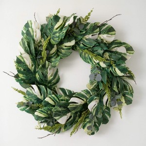 Sullivans Artificial 28" Variegated Leaf Wreath, Green - 1 of 4