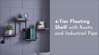 Industrial Chic 26" Black Iron and Wood Wall Shelving Unit