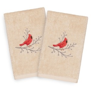 Linum Home Textiles Christmas Cardinal - Embroidered Luxury 100% Turkish Cotton Hand Towels (Set of 2) - 1 of 3