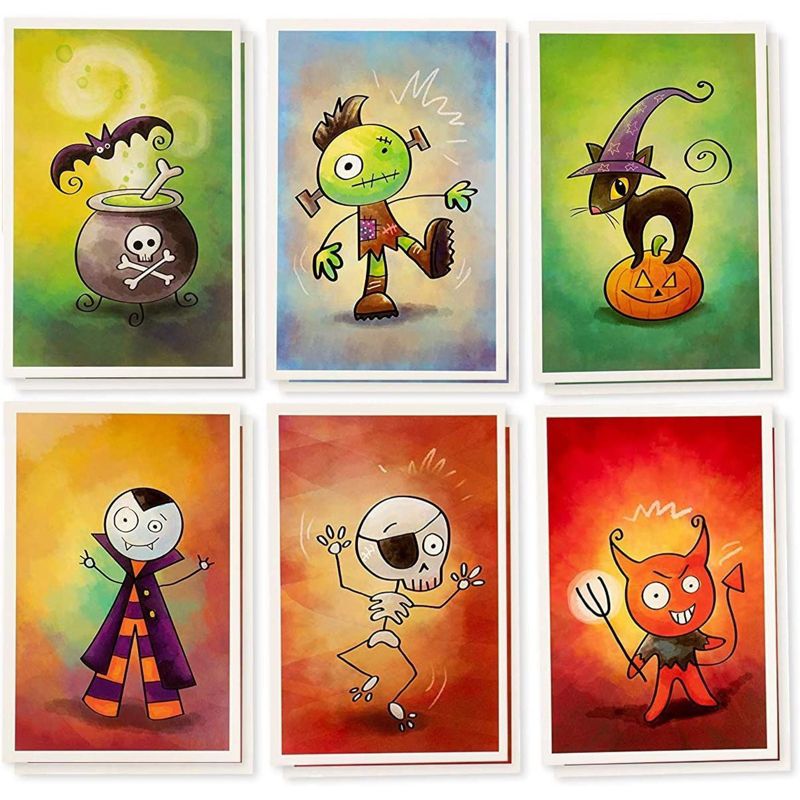 Sustainable Greetings 48 Pack Halloween Greeting Cards Bulk with Envelopes, 6 Assorted Cartoon Monsters Design, 4 x 6 In, 1 of 8