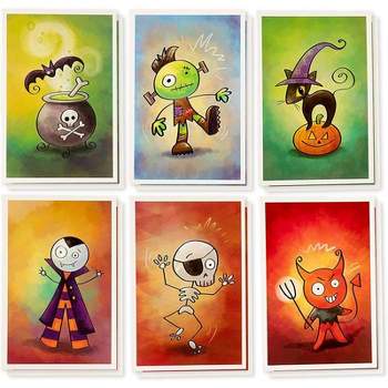 Sustainable Greetings 48 Pack Halloween Greeting Cards Bulk with Envelopes, 6 Assorted Cartoon Monsters Design, 4 x 6 In
