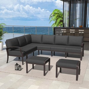ALAULM Patio Furniture Set 8 PCS Aluminum Sectional Sofa with Armrest, Modern Outdoor Conversation Set - 1 of 4