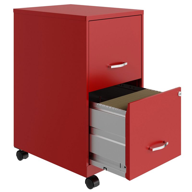 Space Solutions 18 Inch Wide Metal Mobile Organizer File Cabinet for Office Supplies and Hanging File Folders with 2 File Drawers, Red, 4 of 6