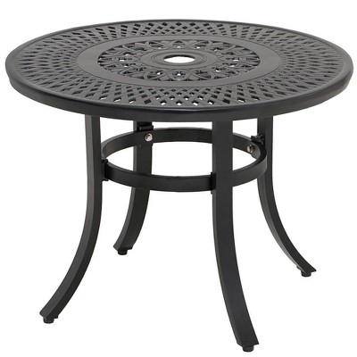 Cast Aluminum Round Patio Dining Table with Umbrella Hole - Antique Brown - Crestlive Products