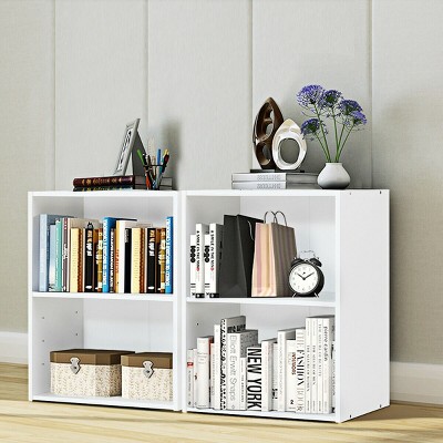 Costway 2PCS 2 Tier Open Shelf Night Stand End Table Sofa Side Storage Display White