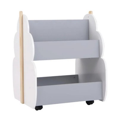 BRINJOY Kids Wooden Bookshelf with Universal Wheels