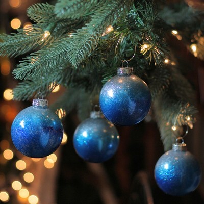 Set of 4 Blue and Silver Ombre Glass Christmas Ornaments