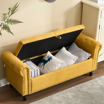 CAVINAS 55.12" Storage Ottoman Bench with Button Tufting,End of Bed Bench with Hidden Storage Space,Storage Ottoman for Living Room