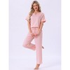 INSPIRE CHIC Womens Silky Pajama Sets Soft Lounge Sets Summer Pajamas Satin Short Sleeve V-neck - 3 of 4