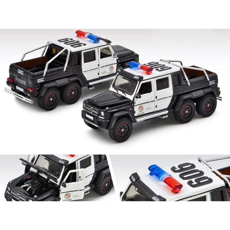 Mercedes Benz G63 AMG 6x6 Pickup Truck U.S. Police Car Black and White 1/64 Diecast Model Car by Era Car, 2 of 4