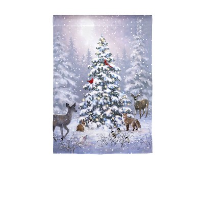 Evergreen Woodland Christmas Garden Satin Flag