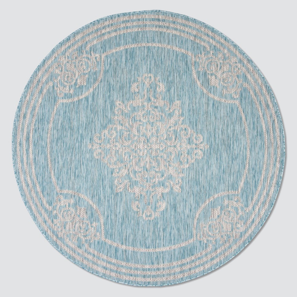 6'7in Round Aleta Outdoor Rug Aqua/Gray - Safavieh