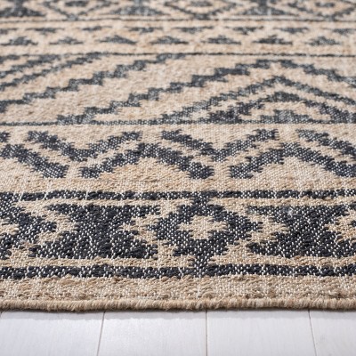 Handmade Black and Natural Wool Cotton Kilim Area Rug